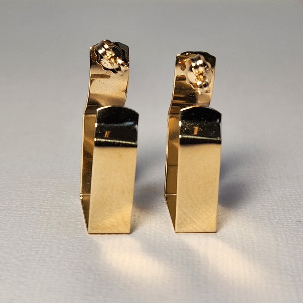Very VTG Italian 80s 14K Gold Modernist Geometric Hoop & Diamond Earrings 3.30g - Picture 8 of 16